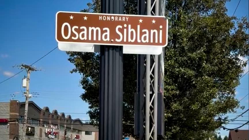 Sign honoring Arab-American journalist Osama Siblani in Dearborn, Michigan